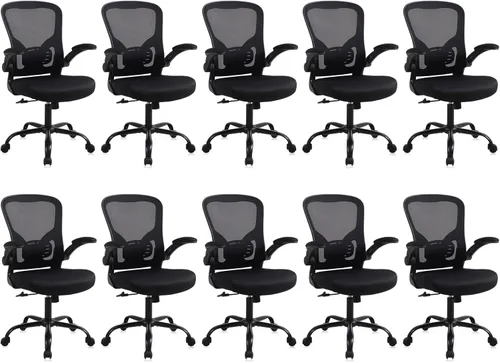 Miniatura 18 de Silla de escritorio para computadora de oficina en casa, silla de trabajo ergonómica de malla de altura ajustable con ruedas, cojín grueso, Negro