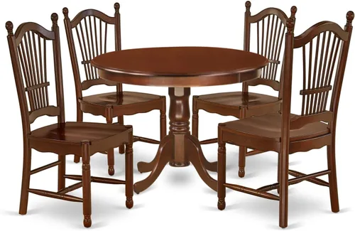 Miniatura 13 de East West Furniture HLDO3-MAH-W Juego de mesa y sillas de cocina de 3 piezas contiene una mesa de comedor redonda con pedestal y 2 sillas