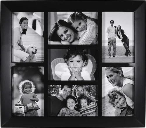 Malden International Designs - Marco de foto tipo collage biselados de madera de nogal para 3 fotos de 4 x 6".