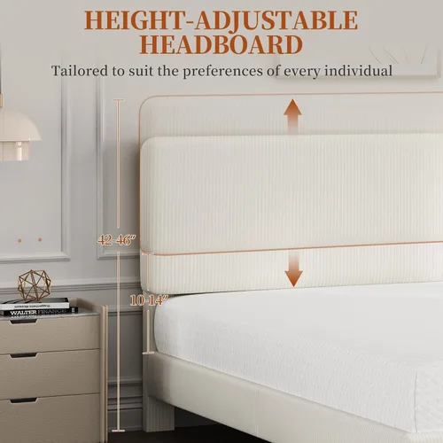 Miniatura 4 de Yaheetech Estructuras de Cama Queen con Cabecero Ajustable, Cabecero Tapizado de Tela de Chenilla/Cama de Plataforma, Estructura de Cama