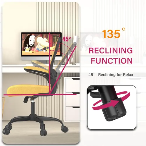 Miniatura 4 de Silla de oficina Mimoglad, silla de escritorio ergonómica con soporte lumbar ajustable, silla de computadora de malla de respaldo alto con Dorado