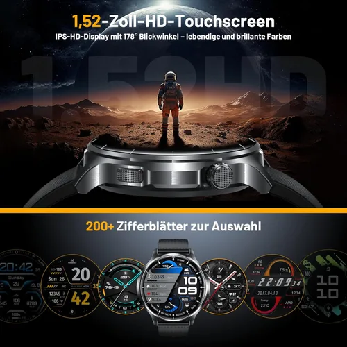 Miniatura 6 de Reloj inteligente para hombre, monitor de fitness HD de 1.52 pulgadas con presión arterial SpO2, monitor de sueño de frecuencia cardíaca, 110 modos
