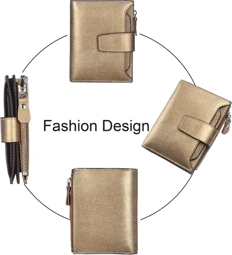 Miniatura 3 de Lavemi Cartera pequeña y compacta para mujer, con bloqueo RFID, de piel auténtica, con ventanas de identificación