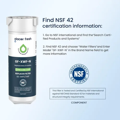 Miniatura 5 de GLACIER FRESH Filtro de agua compatible con XWFE (con CHIP incorporado), reemplazo para filtro de agua de refrigerador GE XWFE, XWF, Certificación