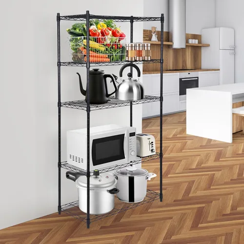 Miniatura 3 de SUPER DEAL Estantería de alambre de almacenamiento resistente de 5 estantes negros para restaurante, garaje, despensa, cocina, estante de garaje