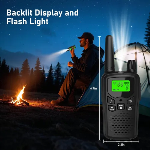 Miniatura 6 de Walkie Talkies para adultos de largo alcance, Walkie Talkies recargables Kartal con 22 canales FRS, radios bidireccionales con linterna LED