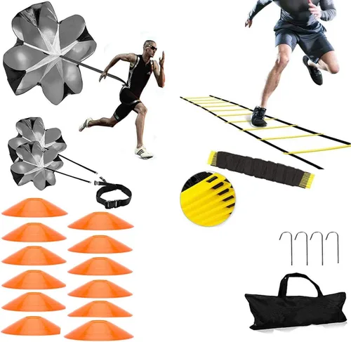 Escalera de agilidad, escalera de velocidad, juego de equipos de entrenamiento de velocidad, escalera de agilidad de 20 pies, 12 conos de fútbol,