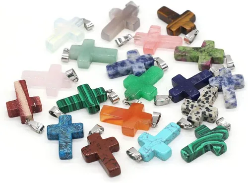 Miniatura 3 de Venta al por mayor 20 piezas de colgantes de piedra natural, cuentas de chakra en forma de cruz encantos curativos de cuarzo de cristal para hacer