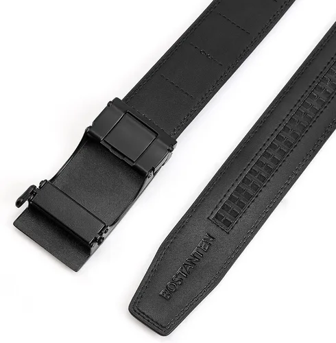Miniatura 6 de BOSTANTEN Cinturón de cuero con trinquete para hombre con hebilla ajustable deslizante, corte para adaptarse, Negro