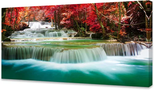 Miniatura 17 de Cao Gen Decor Art S06675 - Lienzo decorativo para pared, diseño de árbol rojo en blanco y negro, sol bosque brumoso, imagen póster impresión