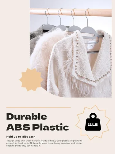 Miniatura 3 de HOUSE DAY Paquete de 100 perchas de plástico resistentes, perchas delgadas grises que ahorran espacio, perchas duraderas en forma de S Gris claro +