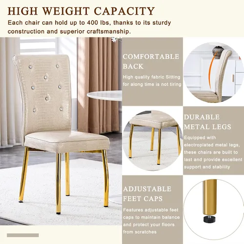 Miniatura 8 de Juego de mesa de comedor moderna para mesa de comedor negra de 4,63 pulgadas, juego de 4 con patas de metal dorado, mesa de cocina rectangular