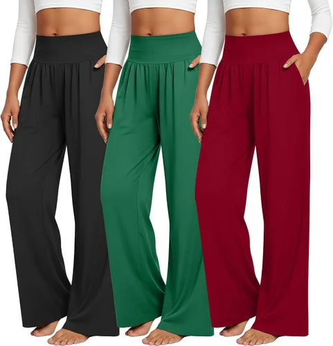 Miniatura 26 de Neer - Conjunto de 3 pantalones de yoga de pierna ancha para mujer - Pantalones deportivos cómodos, holgados, de cintura alta y casuales