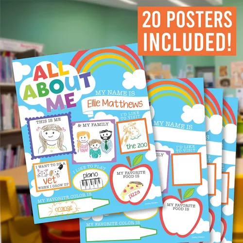 Miniatura 4 de Hadley Designs Póster All About Me para el aula, póster de 20 estrellas, artículos escolares de 100 días de escuela, póster de estrella