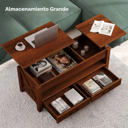 Miniatura 5 de Seventable - Mesa de café, mesa de centro con elevación de 47.2" con 2 cajones de almacenamiento y compartimento oculto, mesa central de granja