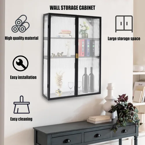 Miniatura 4 de Armario de pared, estilo retro, gabinete de pared de doble puerta de policarbonato con estantes desmontables, organizador de gabinete de pared de 3