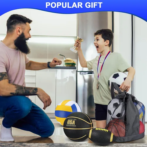 Miniatura 5 de HyDren Juego de 4 pelotas deportivas de tamaño oficial para baloncesto, balón de fútbol, voleibol, con bolsa de transporte y inflador, regalo