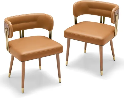 Miniatura 23 de ARTPLAN Juego de 2 sillas de comedor de cuero de nogal, modernas sillas de cocina con cojín de espuma de alta resistencia y marco de acero 2-Azul