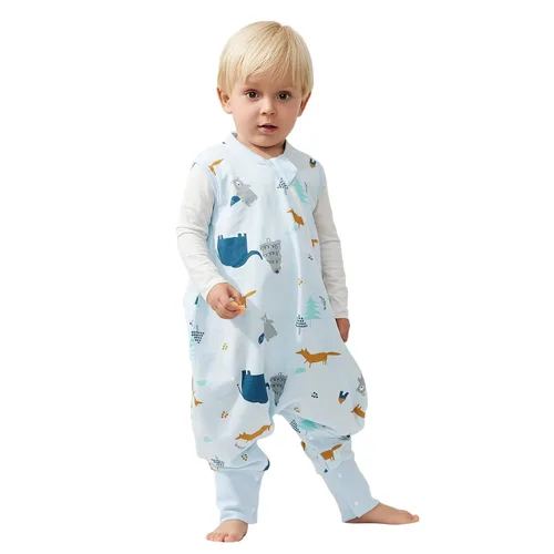 Miniatura 25 de Duomiaomiao Paquete de 2 bolsas de dormir TOG para niños de 6 a 12 meses, 100% algodón, ligero, con pies, transpirable, cómoda manta para niños