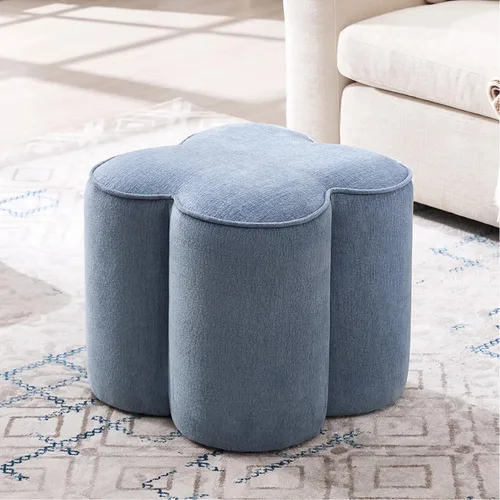 Miniatura 14 de Zesthouse Juego de 2 puf otomanos de flores, reposapiés de tela de lino beige para sofá, taburetes modernos para sala de estar, bonita otomana