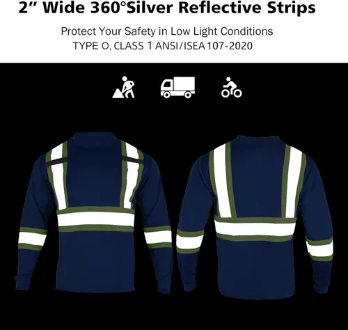Miniatura 5 de VENDACE Camiseta de trabajo de seguridad de alta visibilidad para hombre, ANSI Clase 2, camisa de manga larga reflectante con bolsillo (azul rey, XL)