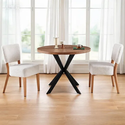 Miniatura 3 de Juego de mesa redonda y silla de 3 piezas, ahorro de espacio, rincón de desayuno, mesa de madera de nogal con marco de metal y 2 sillas de comedor