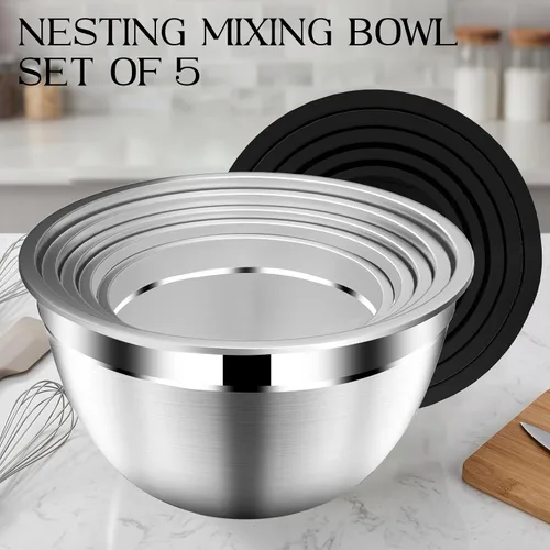 Miniatura 4 de DUTZUN Stainless Steel Mixing Bowls with Airtight Lids Set of 5, Black Best Kitchen Gifts for Mixing, Baking, Prep, Salads, Serving, Cooking