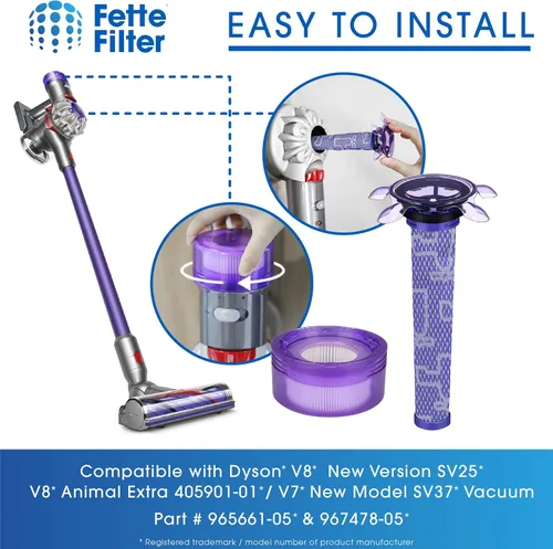Miniatura 4 de Fette Filter - Kit de repuesto de filtro de vacío V8 actualizado compatible con Dyson V8 Nueva versión SV25/Dyson V8 Animal Extra 405901-01/Dyson V7