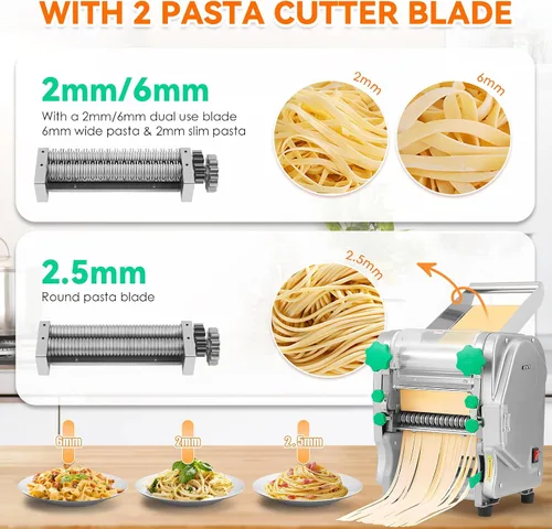 Miniatura 2 de NEWTRY Máquina para hacer pasta comercial, máquina eléctrica para hacer fideos con rodillo de masa con 2/0.236 in y 0.098 in de grosor de hoja