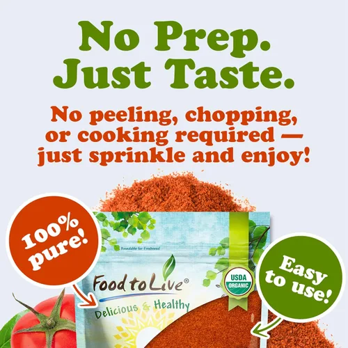 Miniatura 6 de Food to Live Tomate en polvo orgánico, 10 onzas, secado al sol, sin sal añadida. Rico sabor a tomate para cocinar, salsas, sopas y adobos. Sin OMG