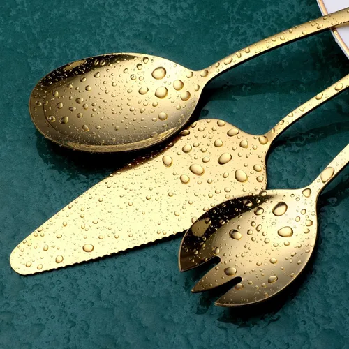 Miniatura 6 de Utensilios de Servicio Dorados, OGORI Juego de 8 Piezas de Cubiertos de Acero Inoxidable Pulido Incluye Cuchara de Servir, Cuchara Ranurada, Oro 8