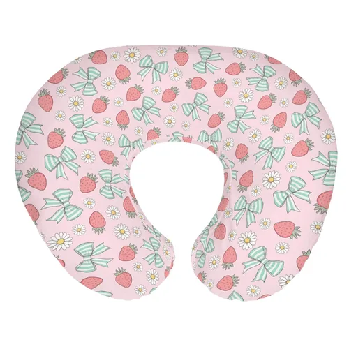 Miniatura 15 de Sweet Strawberry Baby Nursing Pillow Covers for Boy Girl Pastel Strawberries Floral Pink Bows Plaids Nursery Pillowcase for Breastfeeding Pillows
