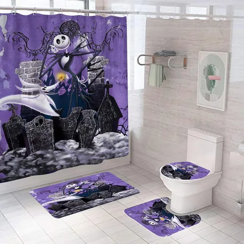 Miniatura 24 de Juego de 4 cortinas de ducha de Navidad para niños, decoración de Halloween con 12 ganchos de cortina para baño, impermeable, 71 x 71 pulgadas (D13)