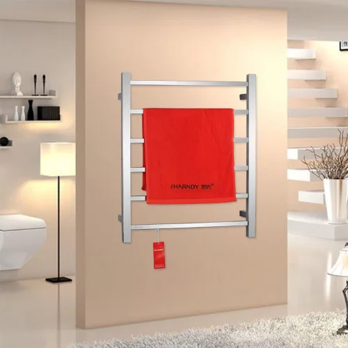 Miniatura 6 de Calentador de toallas de cromo pulido para baño, calentador de toallas de baño montado en la pared, cuadrado enchufable, 6 bares, estante de secado