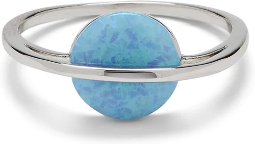 Pura Vida Anillo Saturno de ópalo chapado en plata u oro rosa, piedra sintética, banda de latón, diseño exclusivo, tallas 5-9