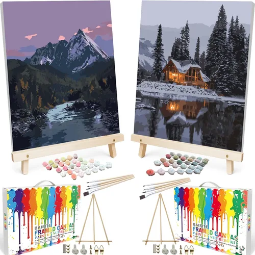 Miniatura 9 de BAISITE Kit de pintura por números para adultos principiantes, 12 pulgadas de ancho x 16 pulgadas de largo, paquete de 2 lienzos para kits