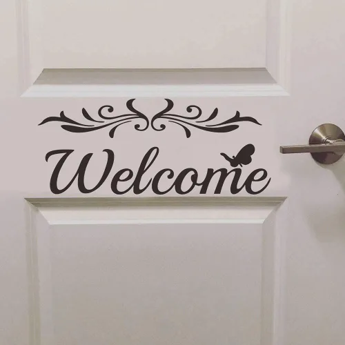 Miniatura 5 de 2 hojas de calcomanías de bienvenida – Calcomanías de vinilo para puerta delantera, cartas de bienvenida, entrada, oficina, dormitorio y puertas