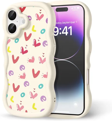 Miniatura 303 de Compatible con iPhone SE/8/7 Funda para Mujeres y Niñas, Marco Ondulado Rizado con Patrón Lindo, Estética Delgada Suave Silicona TPU Parachoques