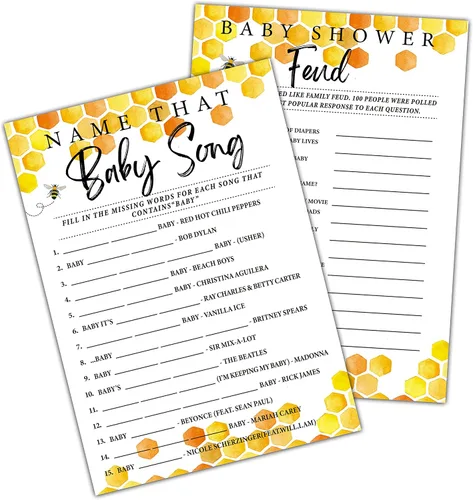 Miniatura 7 de Honey Bee - Juegos de baby shower, juegos de doble cara Adivina quién mamá o papá y Oh Baby juego verdadero o falso (paquete de 30) con 1 tarjeta