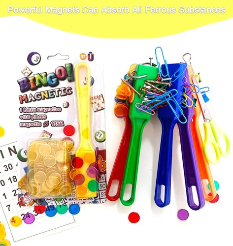 Miniatura 7 de Varitas magnéticas amarillas de bingo de 7.5 pulgadas, herramienta de recolección para clips de papel, clavos, tornillos, alfileres, agujas de coser