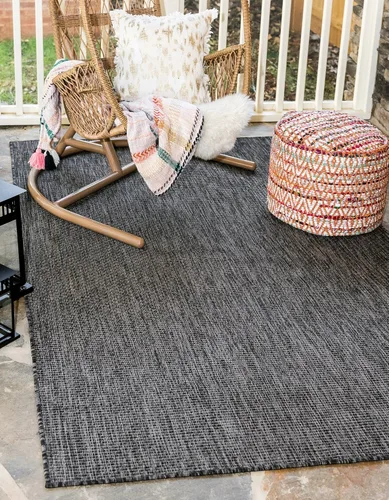 Miniatura 113 de Unique Loom Collection Alfombra de Área Plana Casual de Transición Sólida Jaspeada para Interiores/Exteriores (Pasillo 2' x 6' 1", Azul/Azul Marino)