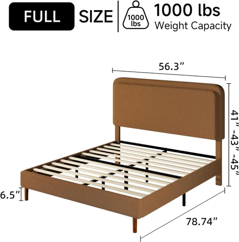 Miniatura 2 de Marco de cama tapizado Boucle de tamaño matrimonial con cabecera ajustable, plataforma de nube, patas de madera maciza, no necesita somier, fácil