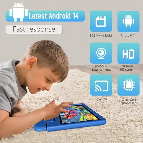 Miniatura 2 de YACXBTK Tablet para niños de 3 a 12 años de 10.1 pulgadas Android 14 6000mAh 8GB RAM+64GB ROM (expandible a 1TB) Tablet para niños WiFi6 Google Kids
