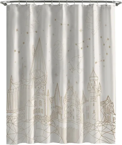 Jay Franco Cortina de ducha de tela de Harry Potter, decoración de baño neutra de Hogwarts Celestial para niños