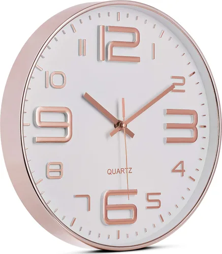Miniatura 2 de Bernhard Products - Reloj de pared en oro rosa de 12 pulgadas, silencioso y sin tictac, de cuarzo de calidad, funciona con pilas, diseño moderno