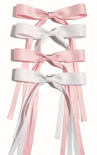 Miniatura 33 de LFOUVRE 4 pinzas para el cabello para mujer, lazo con borla y cola larga, clip para niña, accesorios sólidos, pasadores y lazo de garra
