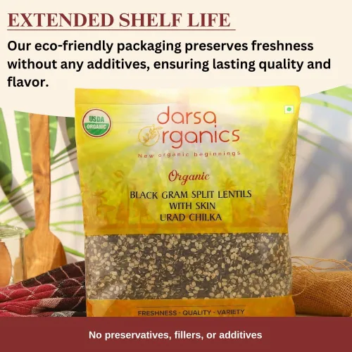 Miniatura 3 de Darsa Organics Split Urad Dal (Chilka) 2 libras - Lentejas orgánicas negras con piel - Lentejas ricas en proteínas sin OMG con certificación USDA