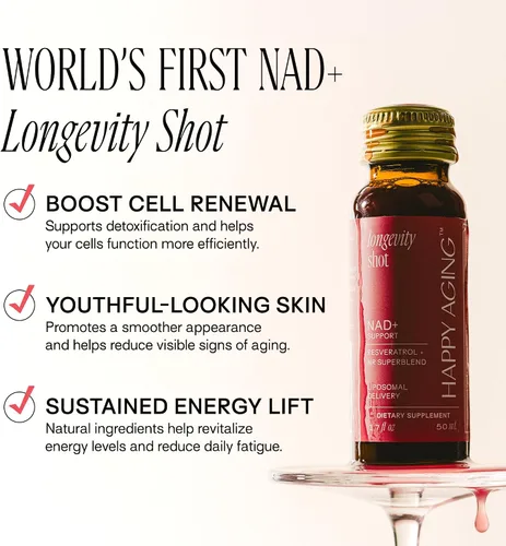 Miniatura 3 de Happy Aging Suplemento líquido de resveratrol NAD+, alternativa NMN, ribósido liposomal de nicotinamida y antioxidantes para apoyo energético, salud