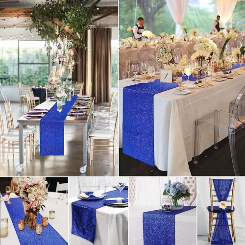 Miniatura 6 de yuboo Paquete de 6 caminos de mesa de lentejuelas azul rey de 12 x 72 pulgadas con purpurina a granel para decoraciones de bodas, fiestas