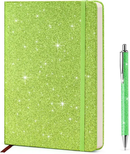 Miniatura 12 de Cuaderno negro con purpurina, 8.4 x 5.7 pulgadas, 200 páginas rayadas, diario brillante sin desprendimiento para niñas y mujeres, diario de tapa